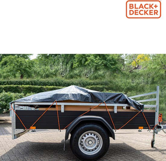 BLACK+DECKER Zurrgurt 15 Meter - Inkl. Zurrgurt Oproller - Zurrgurt - Transportseil - Elastisches Seil - mit reflektierenden Teilen - Transportmanagement - Nylon/ Kunststoff - Orange/Schwarz