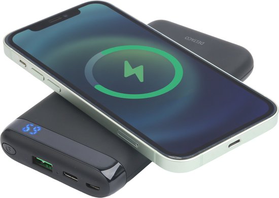 Deltaco PB-Q1003 Powerbank - 10.000 mAh - Drahtlos - MagSafe kompatibel - 1 x USB-C PD 20W - 1 x USB 18W - Schwarz