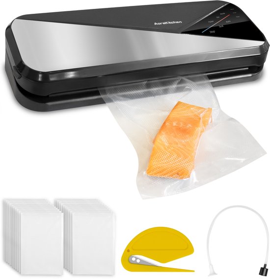 AoraKitchen Vakuumierer - 6 Funktionen - Inkl. 20 Vakuumbeutel & Vakuumschlauch - Schwarz