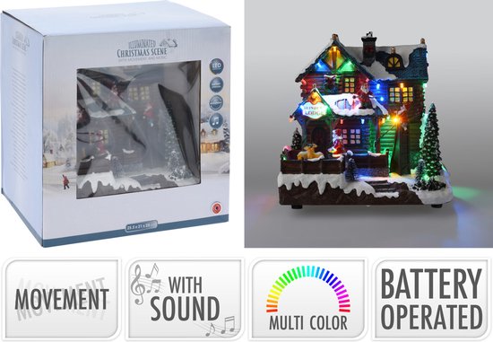 Weihnachtsdorfhaus - mit Bewegung, LED-Leuchten und Musik - 25 cm - poliresin
