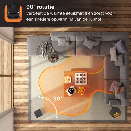 Vorteza - Keramik-Heizlüfter - bis 22 m² - 2000W - Mit Thermostat/ Drehfunktion - Innen- und Außenbereich - Ecofan-Heizung - Schwarz