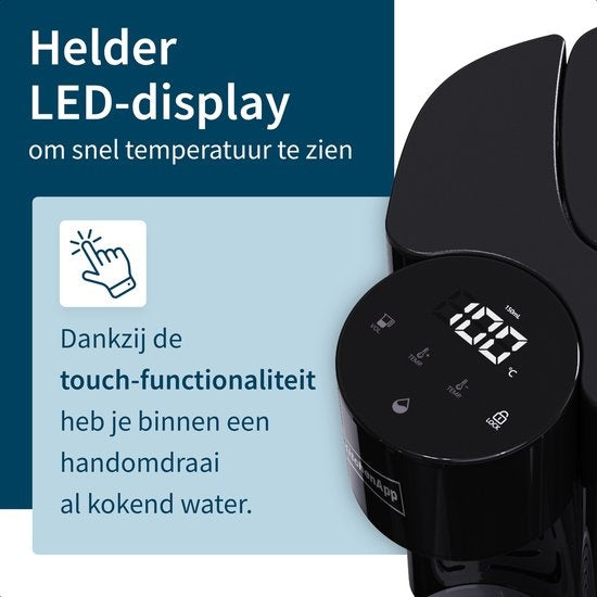 KitchenApp Heißwasserspender mit Filter - Luxus-Wasserkocher mit Temperaturregelung - Heißwasserhahn 2.7L - Schwarz