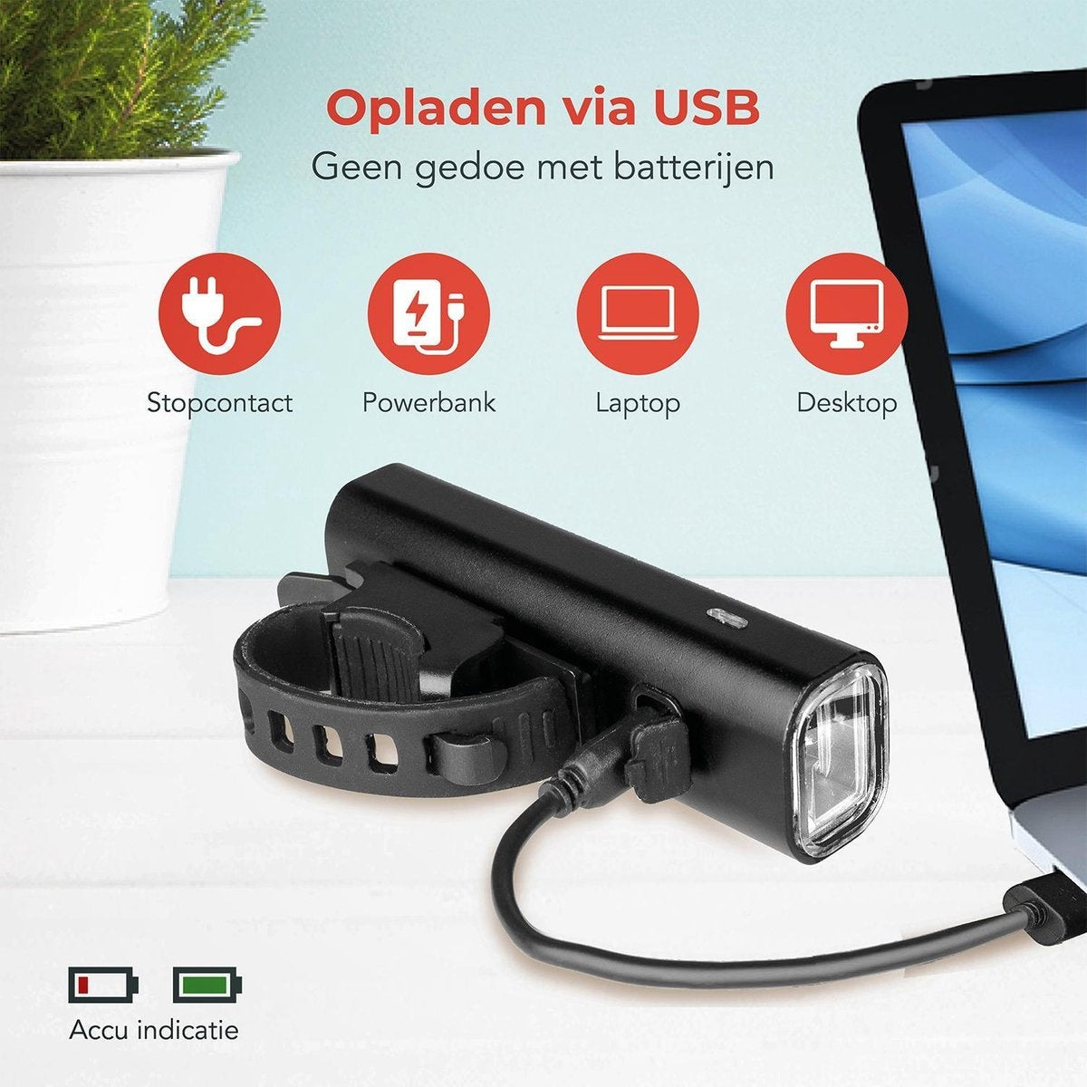 LifeGoods LED-Fahrradlicht-Set - Vorder- und Rücklicht - USB wiederaufladbar - Schwarz