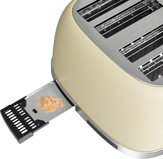 KitchenBrothers Retro-Toaster - Toaster - 6 Heizstufen - 4 extra breite Schlitze - 815W - Beige
