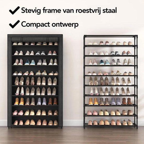 Brixy Shoe Rack XXL - 9-Schicht-Schuhschrank - bis zu 54 Paar Schuhe - 160x100x28cm - Schwarz