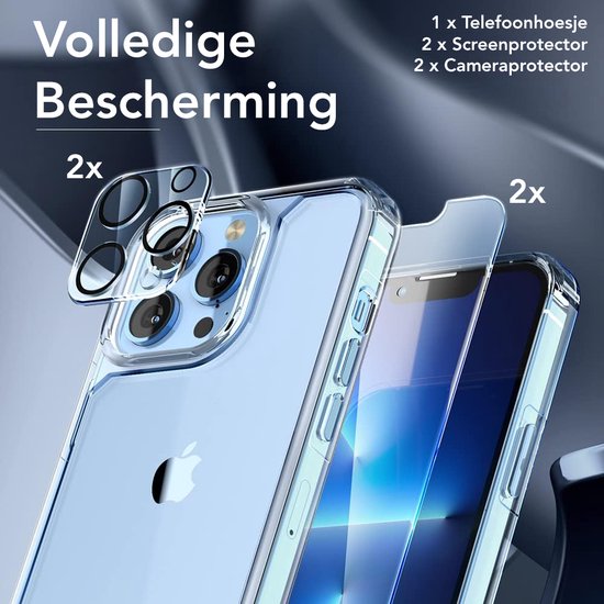 Podec iPhone 13 Pro Hülle, transparent – Set mit 2x Displayschutzfolie + 2x Kameraschutzfolie – Handyhülle mit Schutzglas – Transparente Hülle
