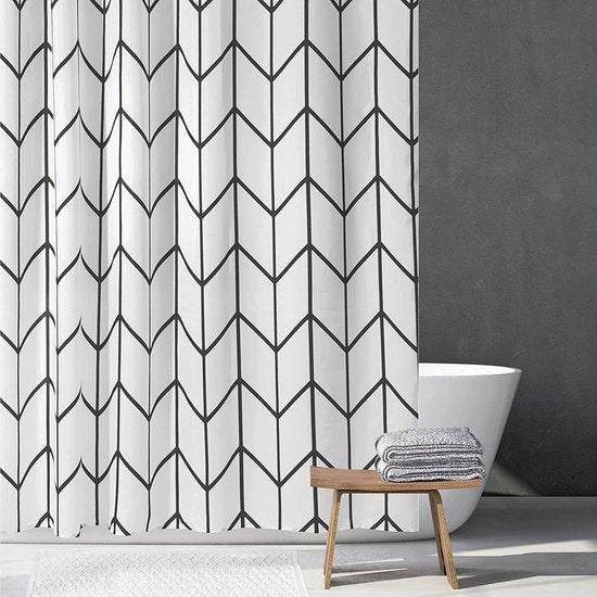 Duschvorhang Bad-Accessoires - Fishbone - Schwarz/Weiß- 180x200 cm