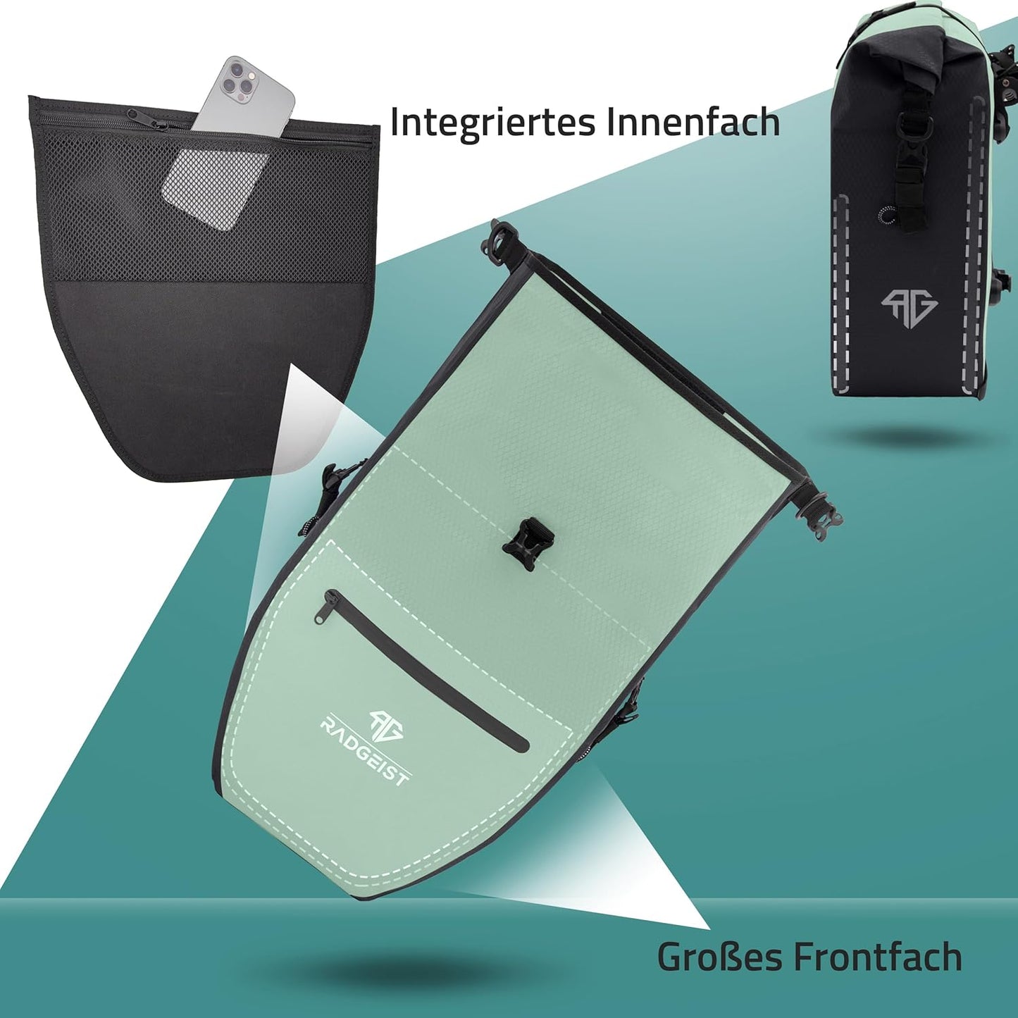 RADGEIST Gepäckträgertasche für Fahrradträger Set - 2X Tasche für Fahrradträger - Gepäcktasche wasserdicht & Umhängetasche - Gepäckträgertasche mit Reflektoren