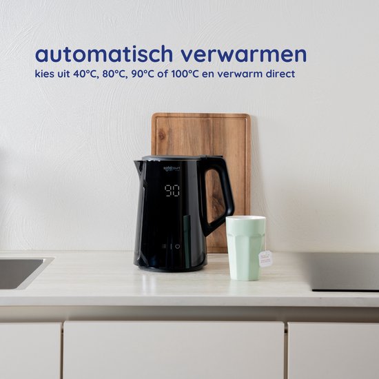 Safecourt Kitchen - Smart Wasserkocher - Warmhaltefunktion - 5 Temperatureinstellungen - 1,7 L - Schwarz