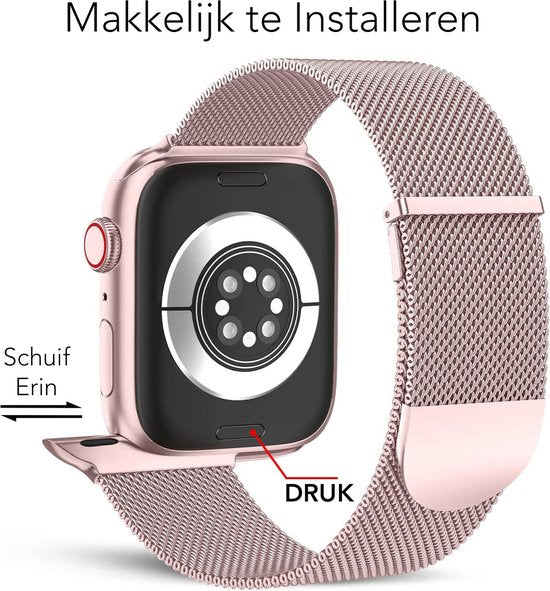 Podec Smartwatch Magnetisches Edelstahlband Rose Pink - Geeignet für Apple Watch - Band Geeignet für iWatch 42 / 44 / 45 / 49 mm - Geeignet für Serie 1/2/3/4/5/6/7/SE