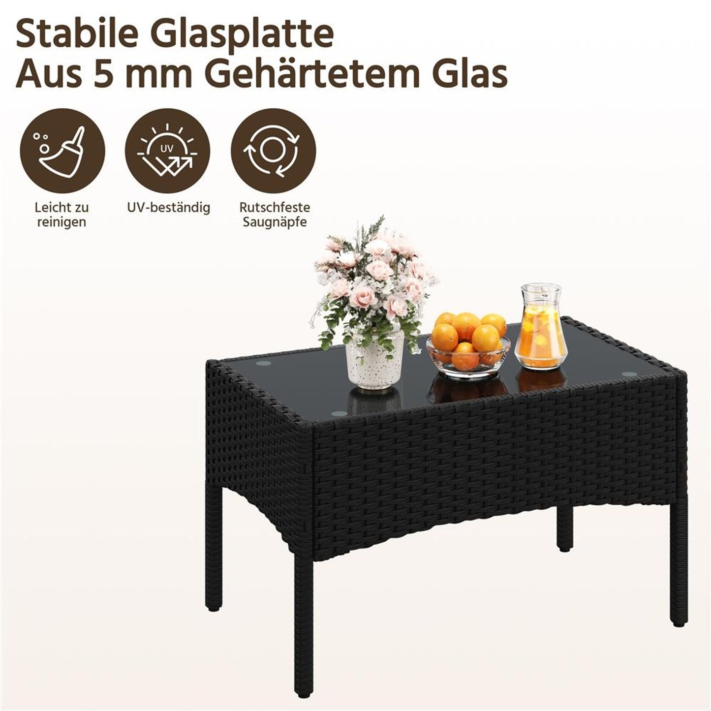 Yaheetech 4-teiliges Rattan-Lounge-Set – Tisch, 2 Stühle und 2-Sitzer-Sofa – wetterfeste Kissen – Schwarz und Beige – 106 x 58 x 80 cm