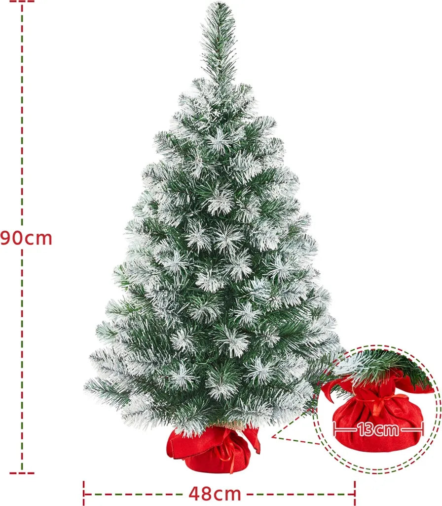 Yaheetech Künstlicher Weihnachtsbaum - 90 cm - Schnee-Effekt - Tischplatte - 96 Zweigspitzen - Standard - Grün
