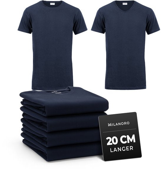 Milanoro - 4er-Pack extra lange Baumwoll-T-Shirts - Navy - Rundhalsausschnitt - S
