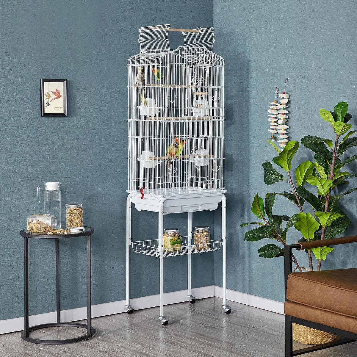 Yaheetech XXL Vogelkäfig mit Ständer – 46 x 35,5 x 158 cm – Weiß