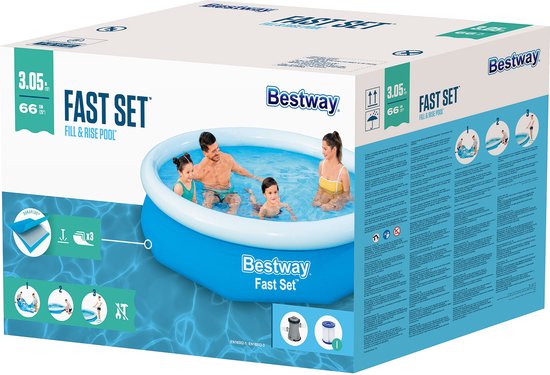 Bestway – Fast Set – Aufblasbares Schwimmbecken inklusive Filterpumpe – 305 x 66 cm – rund