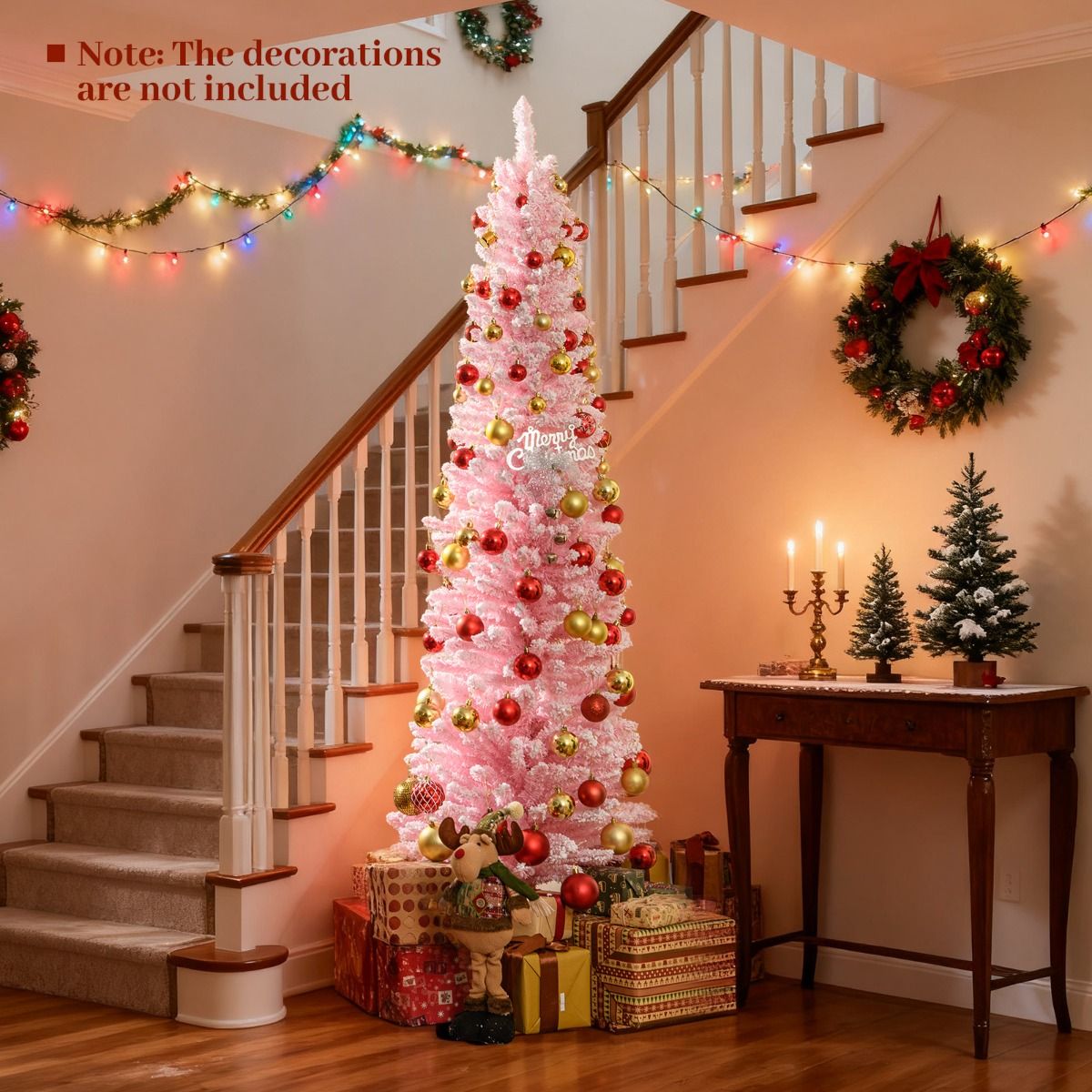 Coast Pink Künstlicher Weihnachtsbaum 180 cm - schlanke Bleistiftform - verschneite Äste - Metallständer
