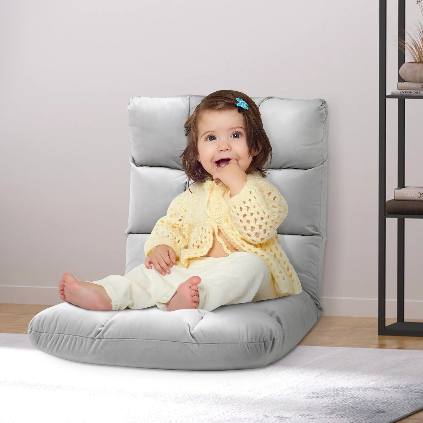 HOMCOM Klappbarer 3-in-1-Bodenstuhl mit verstellbarer Rückenlehne - Grau - 55B x 71T x 53,5H cm