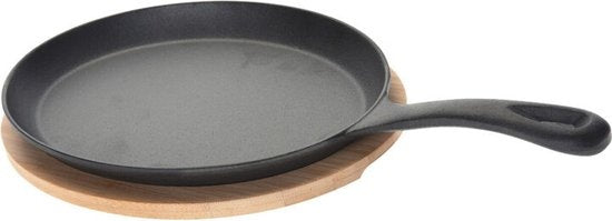 Tapas-Pfanne oval 24cm aus Gusseisen mit Untersetzer