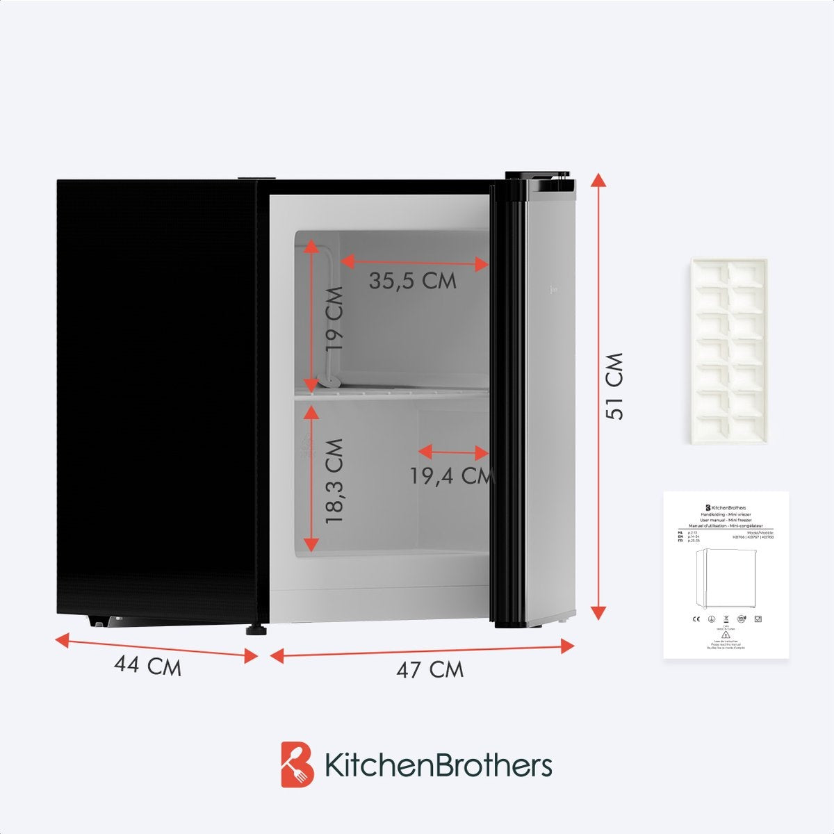 KitchenBrothers Mini-Gefrierschrank - 34L - Freistehend - Kompakt - Schwarz