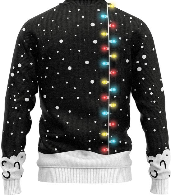 JAP Christmas Weihnachtspullover mit Lichtern (Größe XL) – 100 % recycelt – kratzt nicht – Weihnachtsgeschenk für Erwachsene – Kitschiger Weihnachtspullover für Damen und Herren – Holly Jolly – Schwarz
