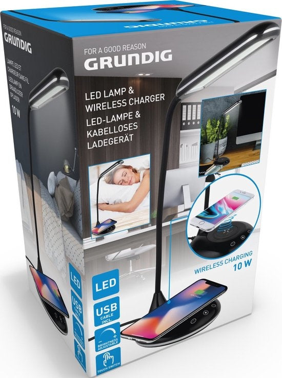 Grundig Tischleuchte mit Handy-Ladefunktion - Kabellos - USB - LED - Flexibel biegbar - Schwarz