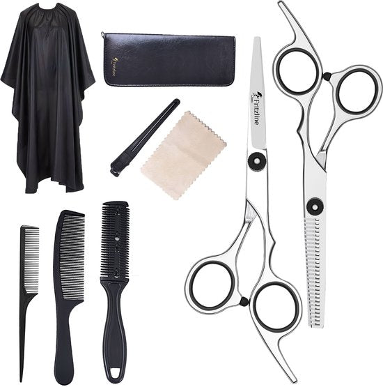 Fritzline 9-teiliges Friseurset – Friseurscheren – Friseurkittel – Haarschere – Friseur – Friseurschere – Ausdünnschere – Ausdünnschere für Friseure – professionelles Friseurset – Friseurkittel – Friseurjacke – Friseurbedarf