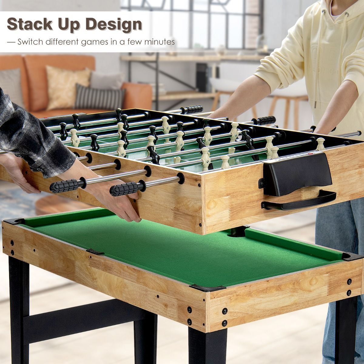 Coast Multifunktionaler Spieltisch – 10-in-1-Spiele – Stapelbares Design – Holz – 105,5 x 61 x 80 cm
