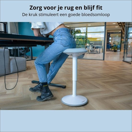 Bckz Wackelhocker Weiß | Höhe 55–80 cm | Balancehocker | Sitz-Steh-Hocker | Ergonomischer Bürostuhl | Sattelhocker