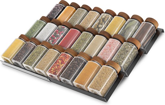 Soothe Gewürzregal Schublade für 24 Gewürzdosen - ausziehbar - 6er Set - Gewürzorganisator - Gewürzregale - Gewürzregal - Edelstahl