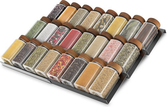 Soothe Gewürzregal Schublade für 24 Gewürzdosen - ausziehbar - 6er Set - Gewürzorganisator - Gewürzregale - Gewürzregal - Edelstahl