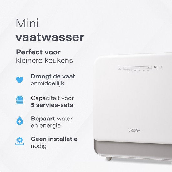 Skoov Mini-Geschirrspüler Freistehend - 43 x 45 x 46 cm - 900 Watt - Mit 6 Programmen - 5 Liter Wasserverbrauch - Kunststoff/Metall - Weiß