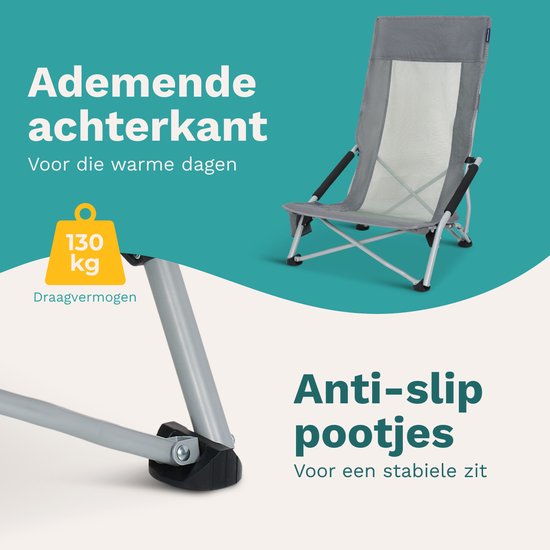 TRVLMORE Strandkorb - zusammenklappbar und faltbar - 130KG Tragkraft - leicht - mit Tragetasche und Becherhalter - hohe Rückenlehne - Grau