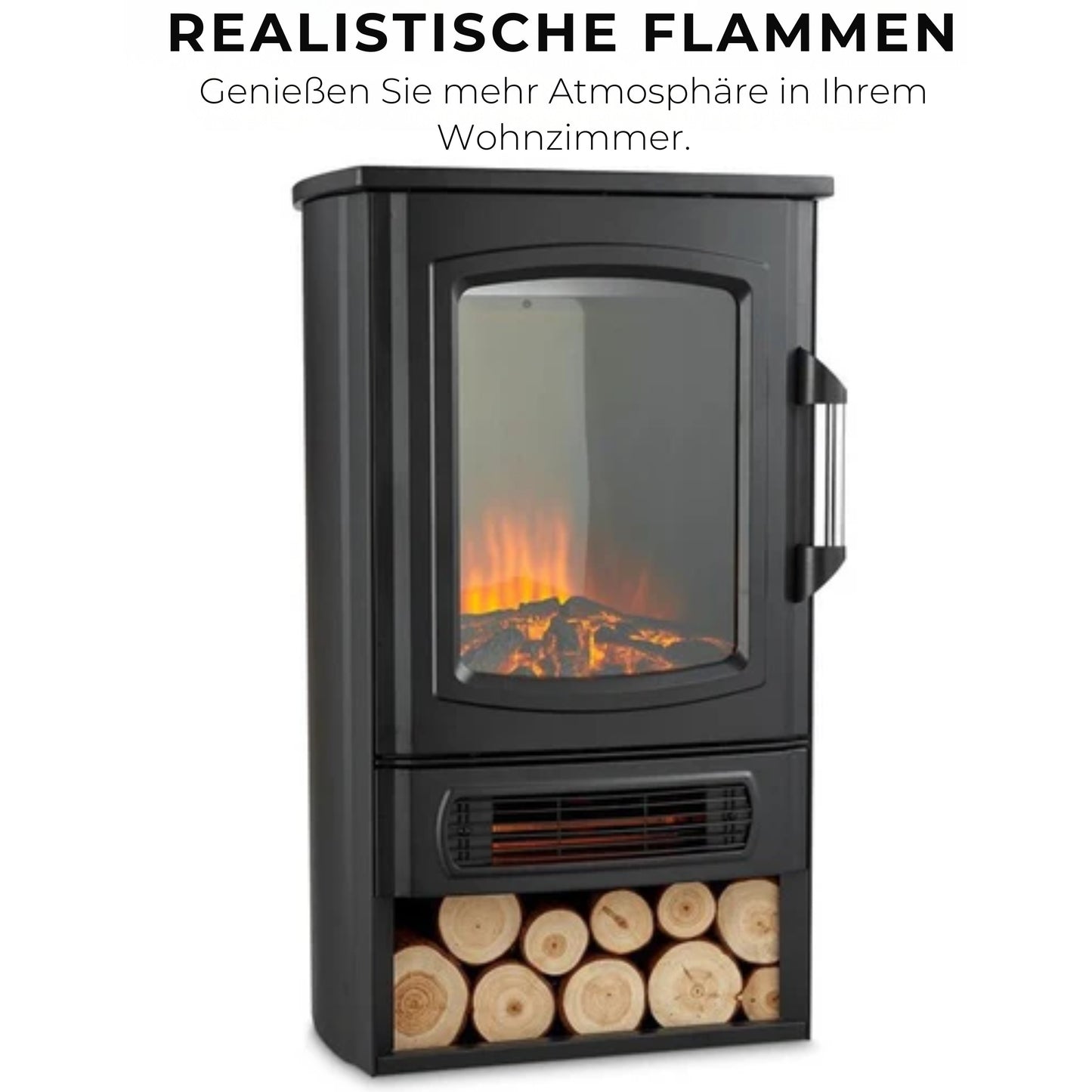 MOA Elektrischer Kamin - Atmosphärischer Kamin & Heizung - 2000W - Realistische Flammen - Platz für Dekoration Holz - Schwarz