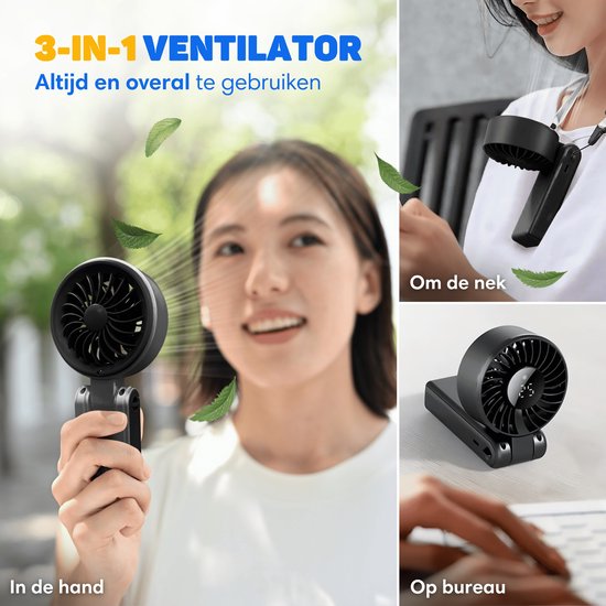 Vulpes Goods® Tech - Handventilator PRO 3in1 - USB Wiederaufladbar & Tragbar - Halsventilator - 14h Kühlung