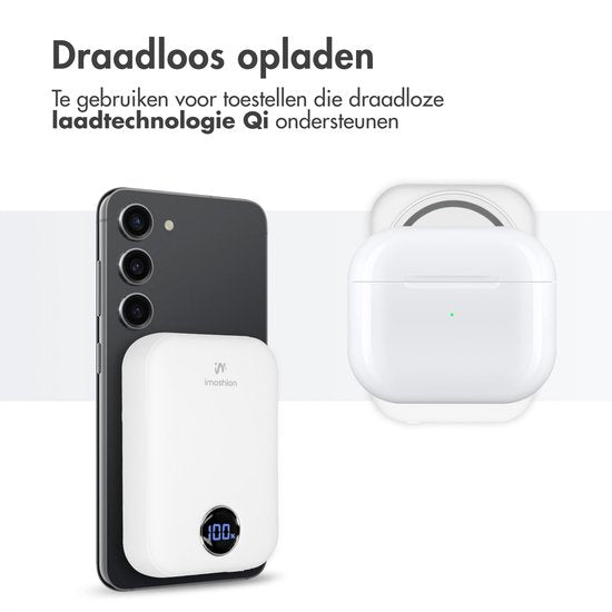 imoshion Powerbank 10000 mAh - Geeignet für MagSafe - Schnellladegerät 22,5W - LED-Anzeige - USB C & USB A - Wireless Powerbank Geeignet für iPhone 12/13/14/15/16 - Weiß