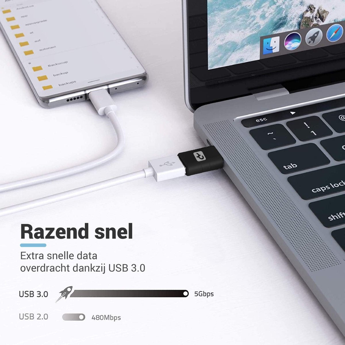 Teeco - USB C zu USB A - 2 Stück - USB C zu USB A - USB 3.0 - 5Gps - Thunderbolt - USB - Geeignet für USB-Stick, USB-Hub, USB-C-Hub und USB-Splitter - Aluminium - Schwarz