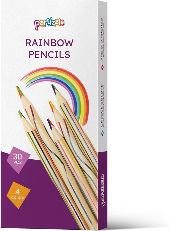 Partizzle 30x Regenbogen-Malstiftset - Bleistiftgeschenke - Grabbelton Bastelgeschenke - Kreatives Zeichnen und Malen lernen - Für Kinder und Kleinkinder/Erwachsene