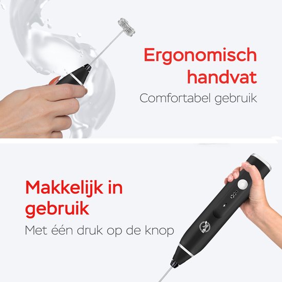 Kitchenwell Elektrischer Milchaufschäumer - Milchaufschäumer manuell - Milchaufschäumer - 3 Geschwindigkeiten - Schwarz