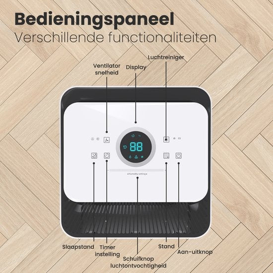 Auronic - Luftentfeuchter 12L - Mit Wäschetrocknungsfunktion, Luftreiniger, 185W, Flüsterleise (36 dB), Geeignet für 48 m³ - Weiß