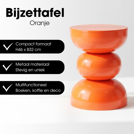 Mica Decorations Luna Tisch – Beistelltisch mit offenem, rundem Design aus robustem Eisen – Minimalistischer Couchtisch für den Innenbereich – Nachttisch für kleine Räume – H 46 x Ø 32 cm – Orange