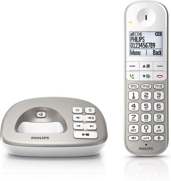Philips Home phone XL4951S/38 - Festnetz - 1 Mobilteil - Schnurlos - mit Anrufbeantworter - Praktische Extras für Senioren - Weiß