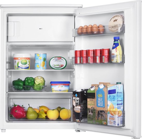 Tomado TRT5501W Tischkühlschrank, energieeffizient – 109 Liter – Mit Gefrierfach – 55 cm breit – Leise: 37 dB – LED-Beleuchtung – Energieeffizienzklasse C – Freistehend – Weiß