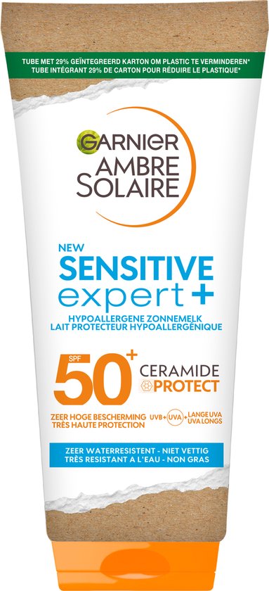 Garnier Ambre Solaire Sensitive Expert+ LSF 50+ – Hypoallergene Sonnencreme für empfindliche Haut mit Ceramide Protect – 175 ml