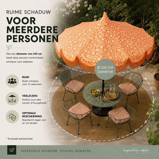 Mica Decorations Kelly Sonnenschirm mit Tragetasche – Stabsonnenschirm 238 x Ø 235 cm – Garten- oder Balkonsonnenschirm – Polyester, Stahl – Orange