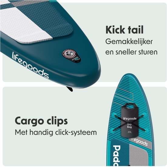 LifeGoods PaddlePro SUP Board Pro - Pro Set - Aufblasbares Paddle Board - Max. 150KG - 320x81cm - Tiefes Aqua