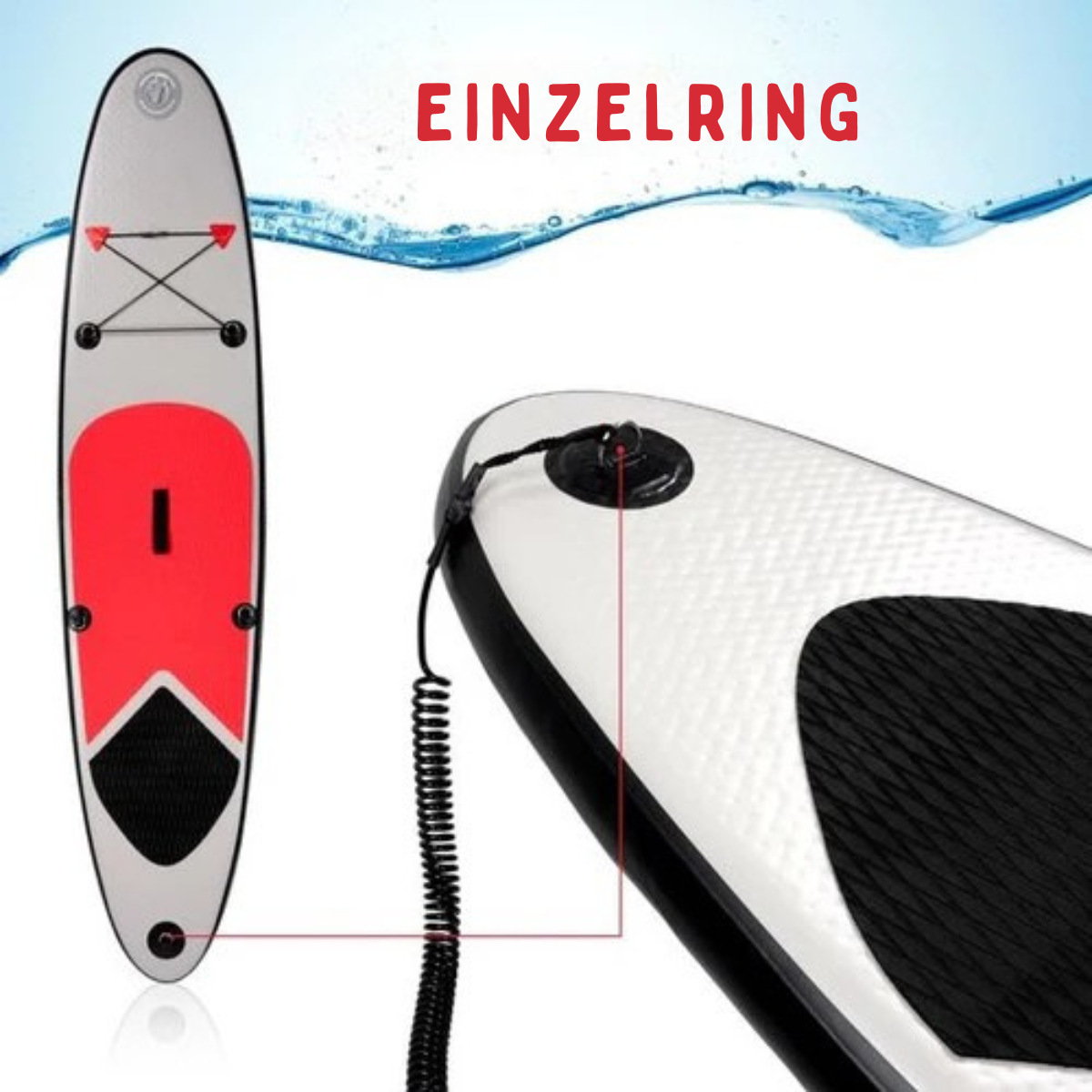 Surfplank - Surfbrett - Aufblasbar - 243x57x7cm - mit Tragetasche - Weiß/ Rot