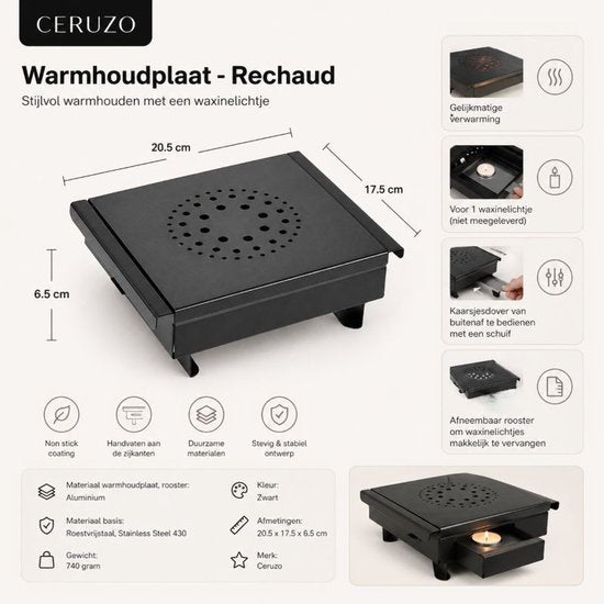 Ceruzo Warmhalteplatte Compact – Rechaud – 1 Teelicht – Schwarz