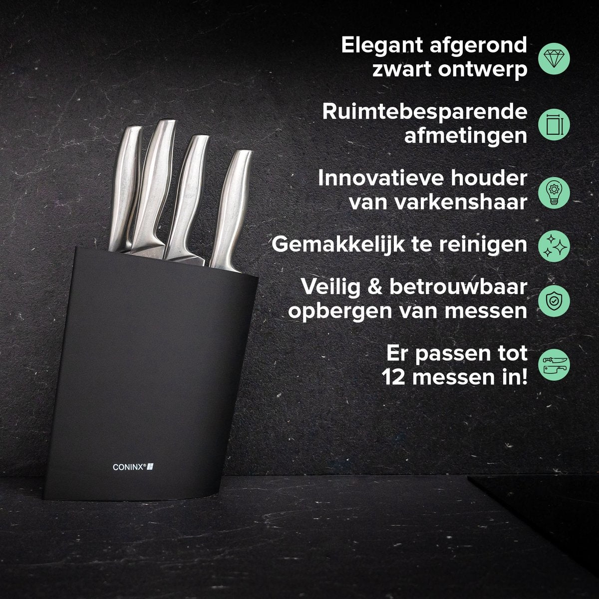 Coninx Viro Messerblock - Messerhalter Universal - ausgenommen Messer - Kunststoff - Schwarz