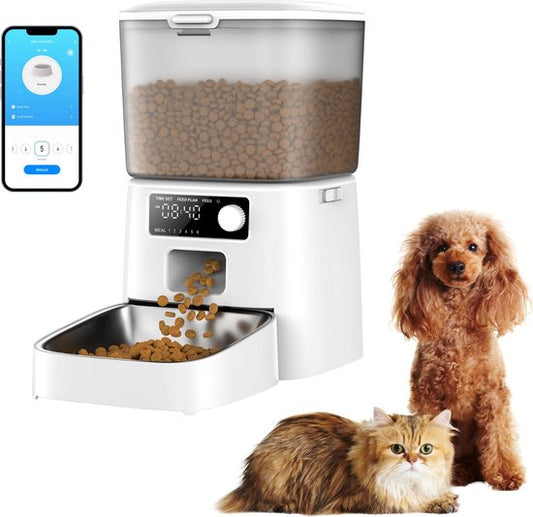 Oneisall Smart Futterautomat PFD-001 Pro CW15010 - Mit WLAN-Verbindung – Automatischer Futterautomat – Kabellos – Weiß – Futterautomat – Für Katzen und Hunde – Trockenfutter – Präzise Portionskontrolle – 3,5-Liter-Behälter – Mit App
