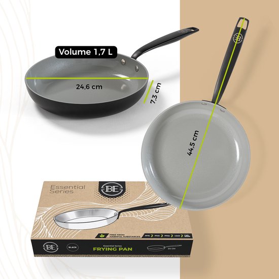 BE Living Essential Bratpfanne - Ø 24 cm - Keramik - PFAS-frei - Induktion - Schwarz